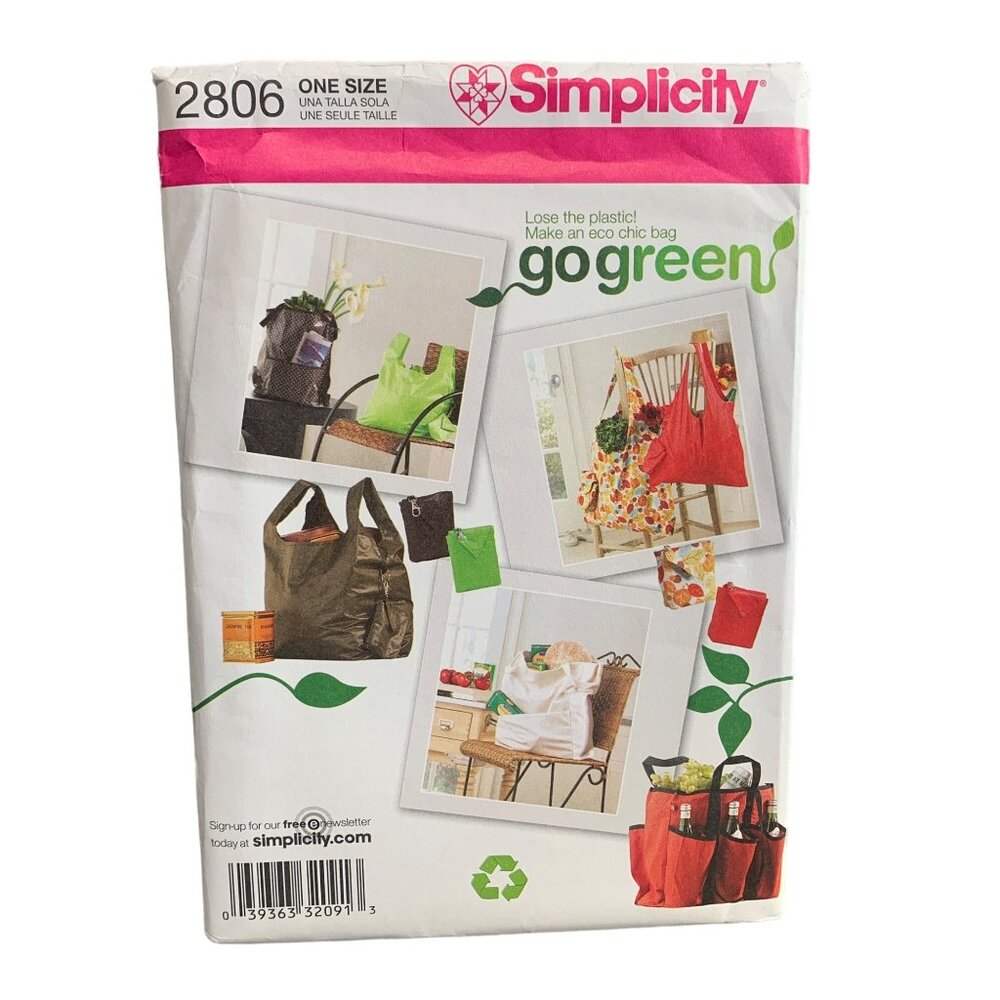 Simplicity 2806 Shopping Bags Pattern Make Eco Chic Reusable Bags uncut